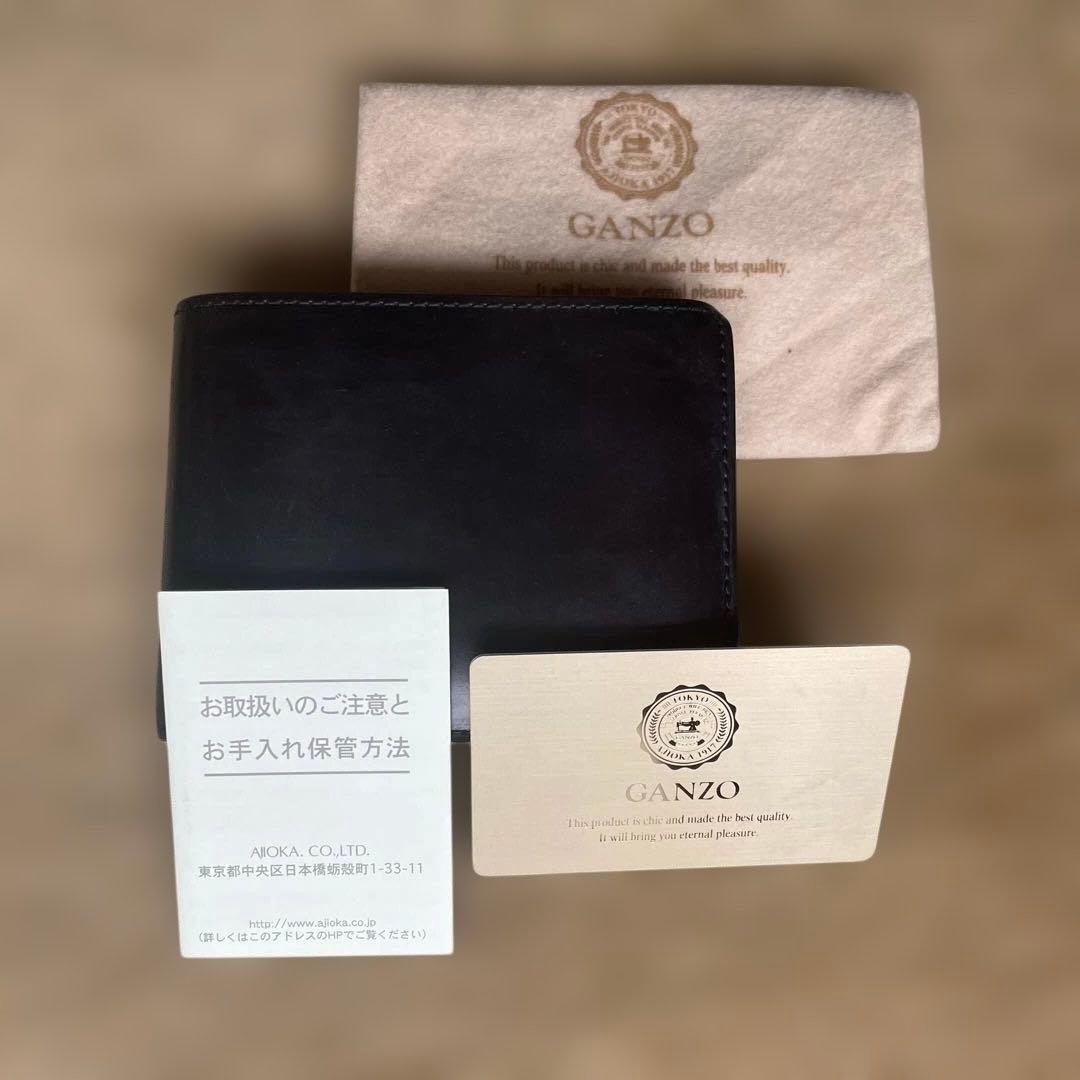 【美品】 GANZO ブラック 二つ折り財布 箱・保証書付き ガンゾ コードバン