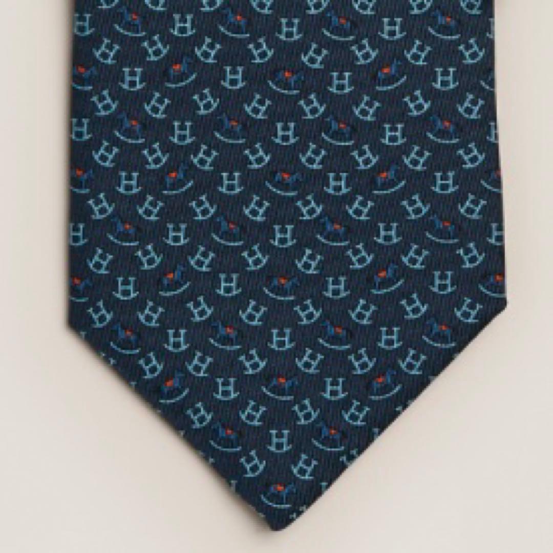 エルメス　ネクタイ　シルクツイルタイ 7 cm 《ロッキング・ホース》