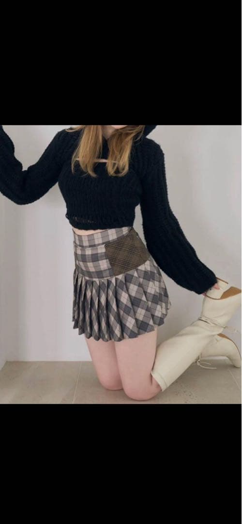 スカート ANDMARY Coco check pleats skirt beige