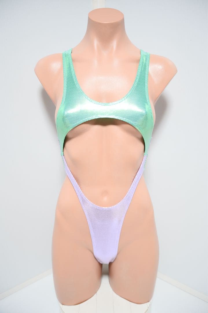 ナンジャモ風ハイカットレオタード グリーン パープル