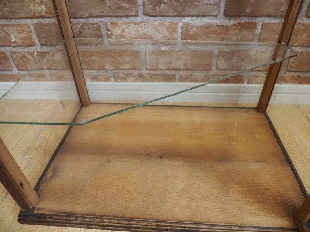 ビンテージ古い木製 ガラスケース 2段 卓上ショーケース レトロ昭和