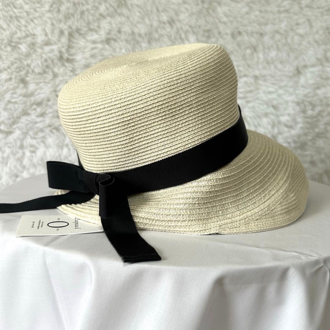 新品タグ付き✨シャポードオー リボン 麦わら帽子 UVカット 白 ホワイト