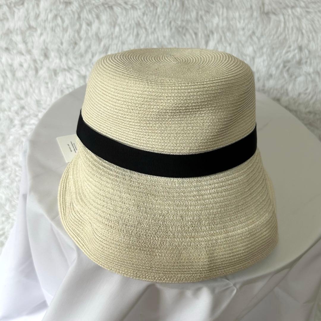新品タグ付き✨シャポードオー リボン 麦わら帽子 UVカット 白 ホワイト
