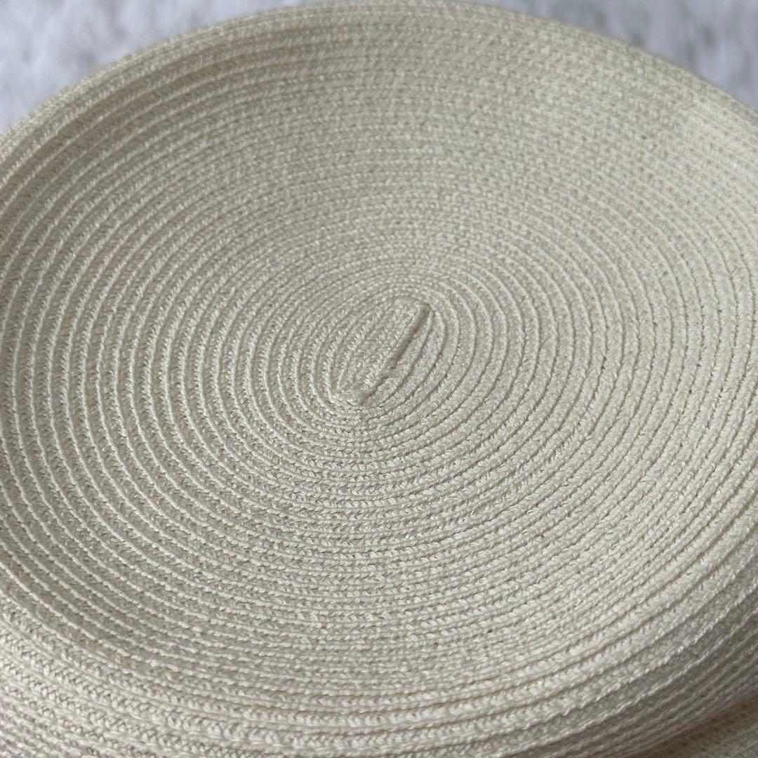 新品タグ付き✨シャポードオー リボン 麦わら帽子 UVカット 白 ホワイト