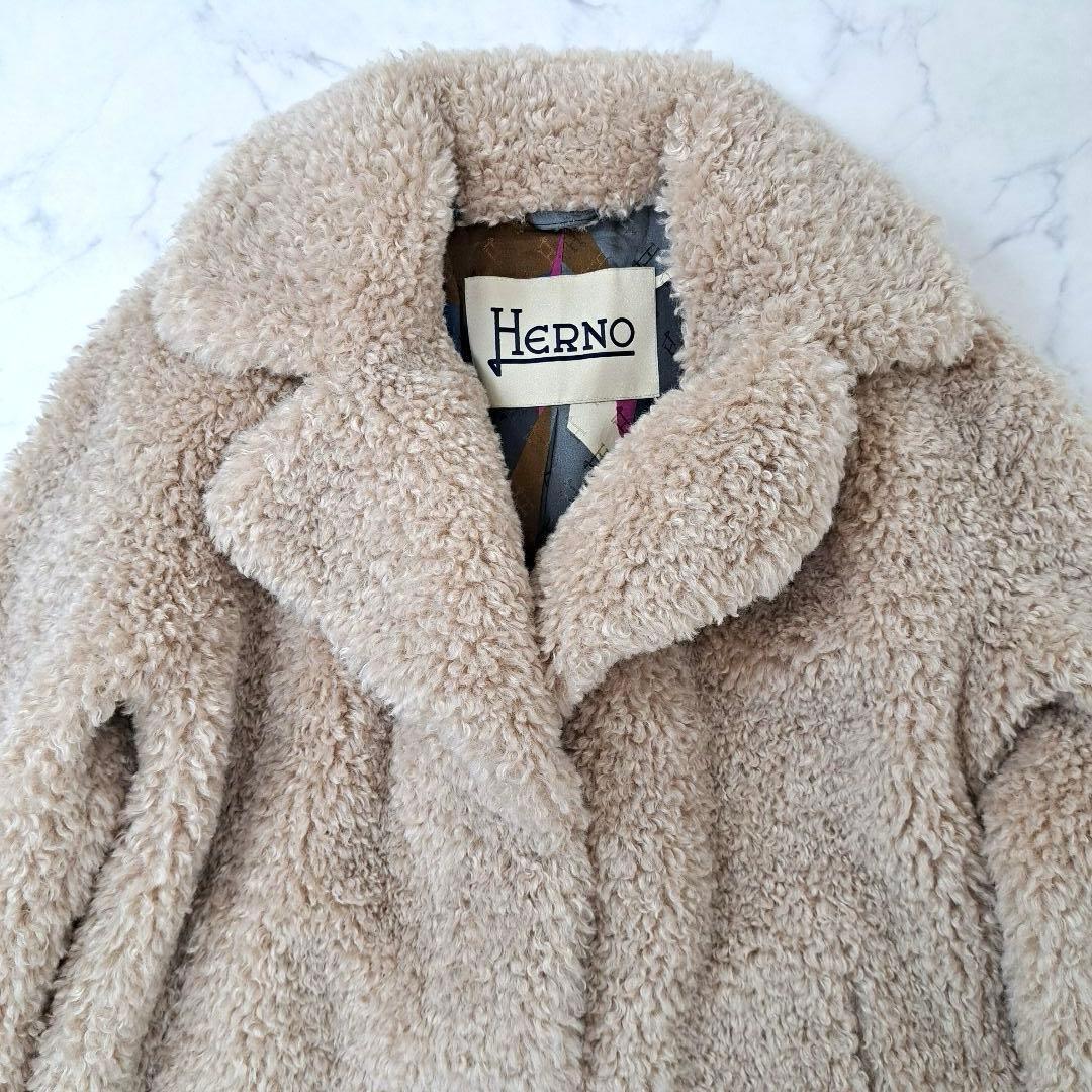 未使用級極美品★ HERNO 2022年 ボア エコファー カーリーコート 40