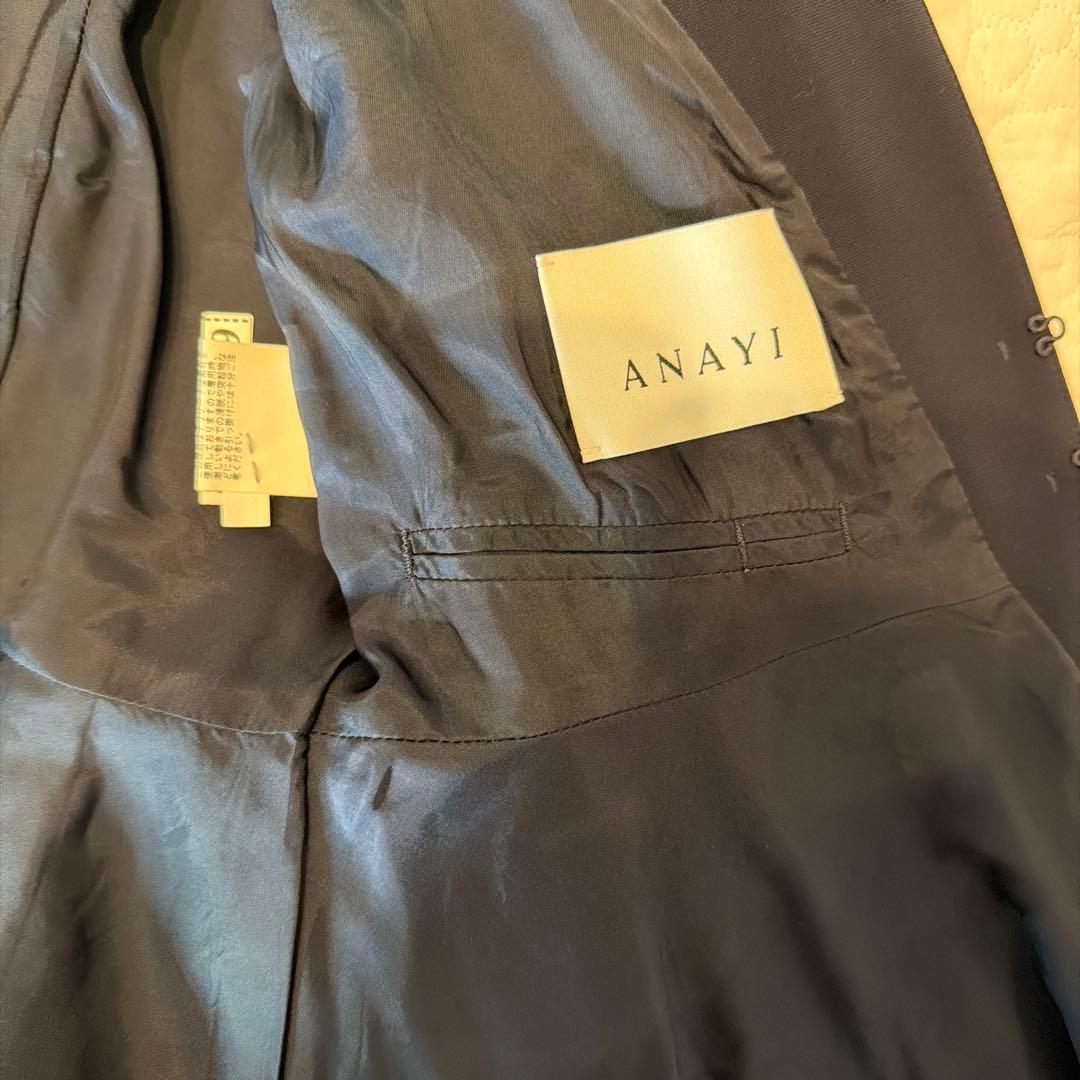 ご*多様 超美品 クリーニング済 anayiノーカラージャケット 濃い紺色 ペプ