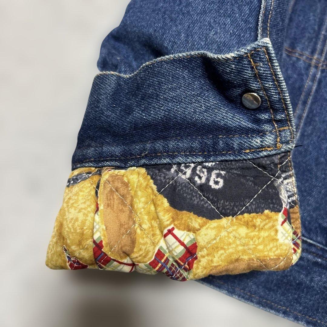 美品　ワンダフルワールド くま刺繍ワッペン デニムジャケット カネコイサオ　短丈