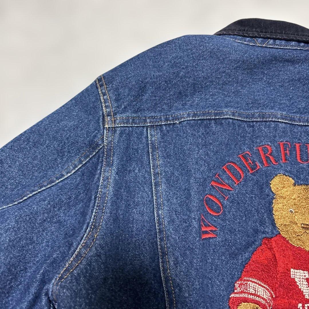 美品　ワンダフルワールド くま刺繍ワッペン デニムジャケット カネコイサオ　短丈