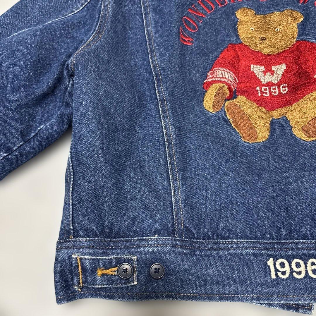 美品　ワンダフルワールド くま刺繍ワッペン デニムジャケット カネコイサオ　短丈