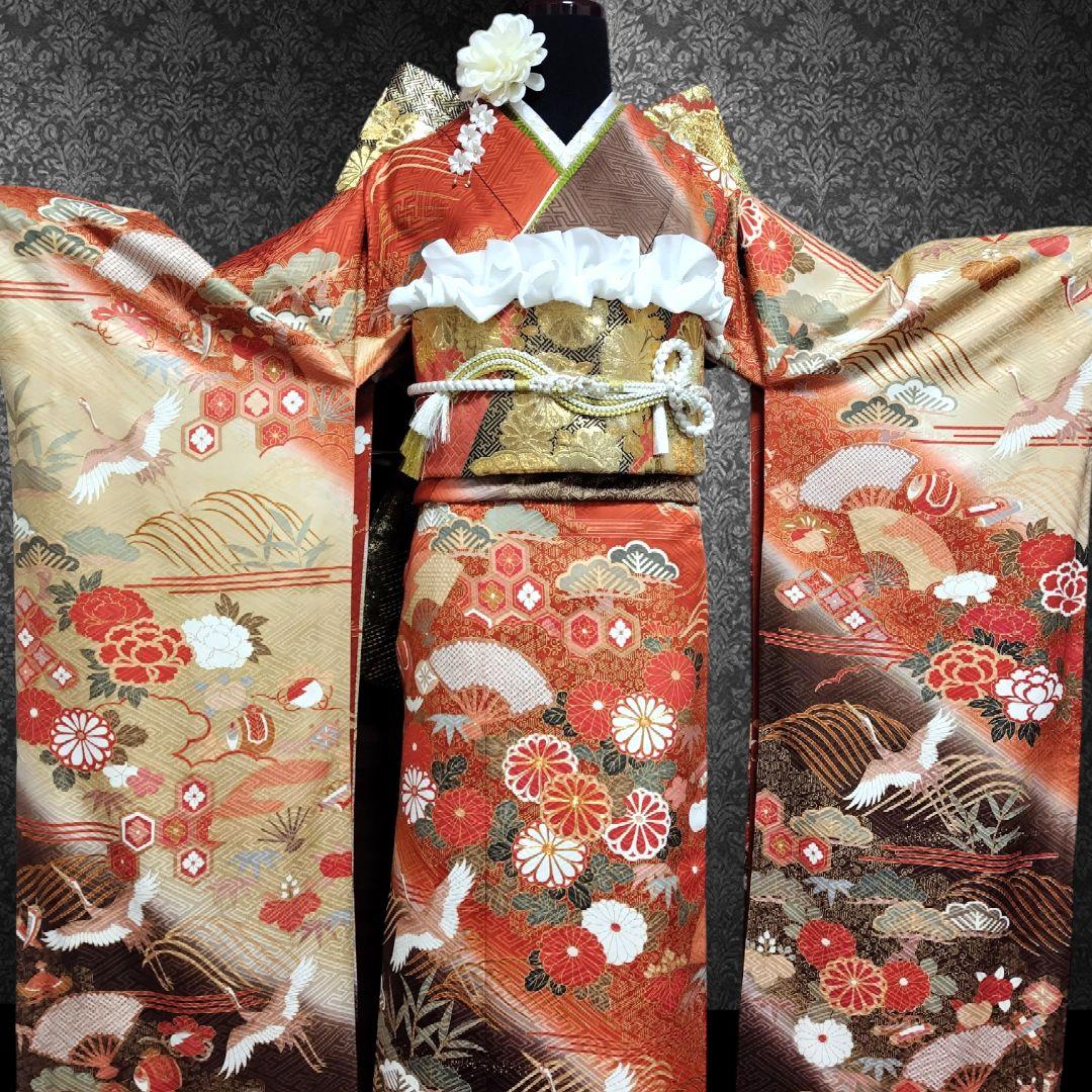 振袖フルセット(6点)・鈴乃屋・金彩加工・金駒刺繍・共八掛・正絹・逸品