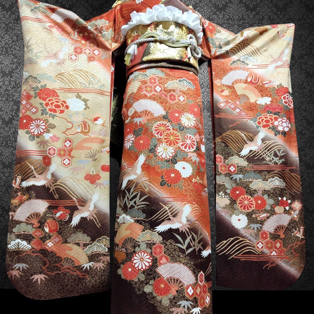 振袖フルセット(6点)・鈴乃屋・金彩加工・金駒刺繍・共八掛・正絹・逸品