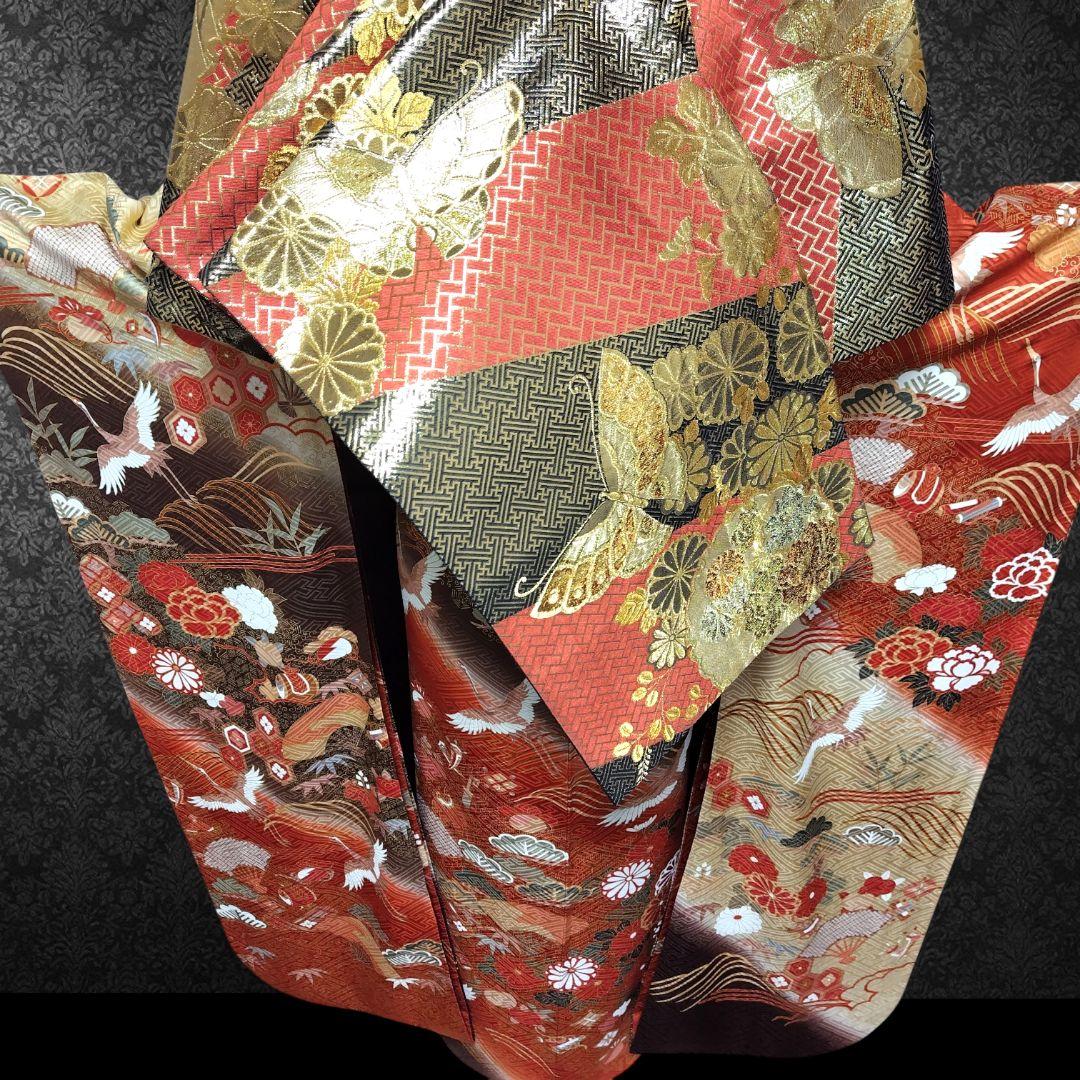 振袖フルセット(6点)・鈴乃屋・金彩加工・金駒刺繍・共八掛・正絹・逸品