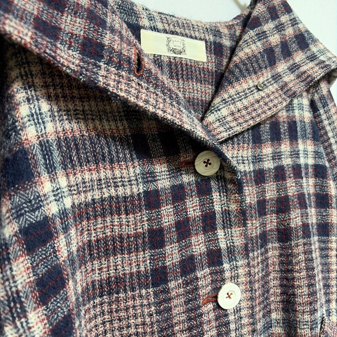 美品 コットンハウスアヤ コート アウター チェック ナチュラル 日本製 M