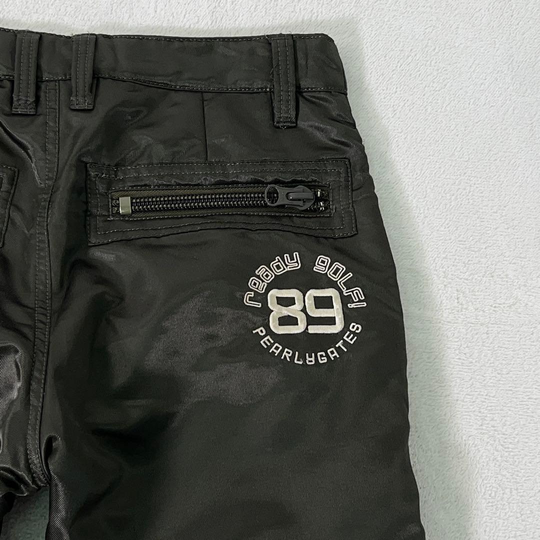 【PEARLY GATES】ゴルフ 中綿パンツ ロゴ刺繍 濃緑 ライダース調