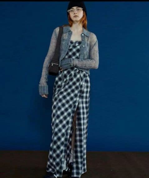 メゾンスペシャル　ボタンスリットチェックキャミワンピース