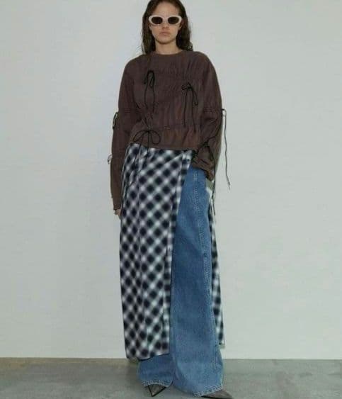 メゾンスペシャル　ボタンスリットチェックキャミワンピース