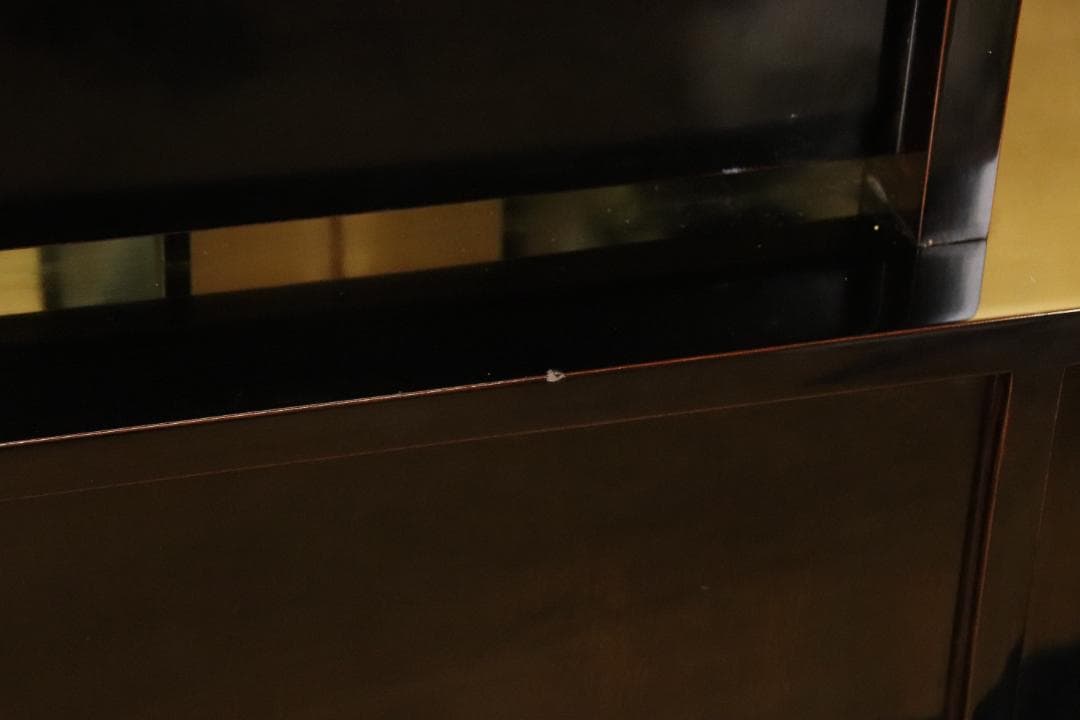 枝垂れ桜、高級輪島塗　黒漆塗り　芍薬蒔絵　台　ドレッサ　三面鏡 BE740