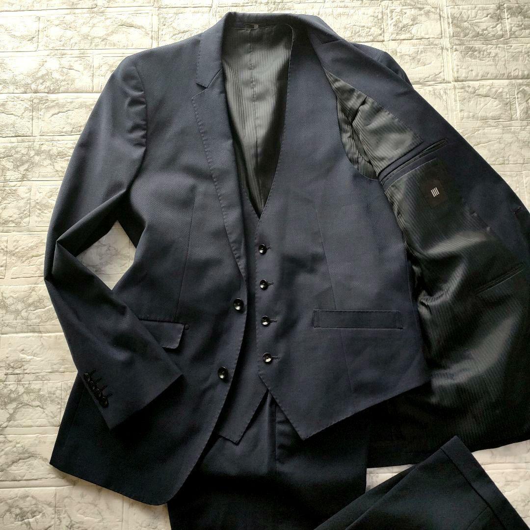 【XL】スーツセレクト　3ピース　セットアップスーツ　ネイビー　A7