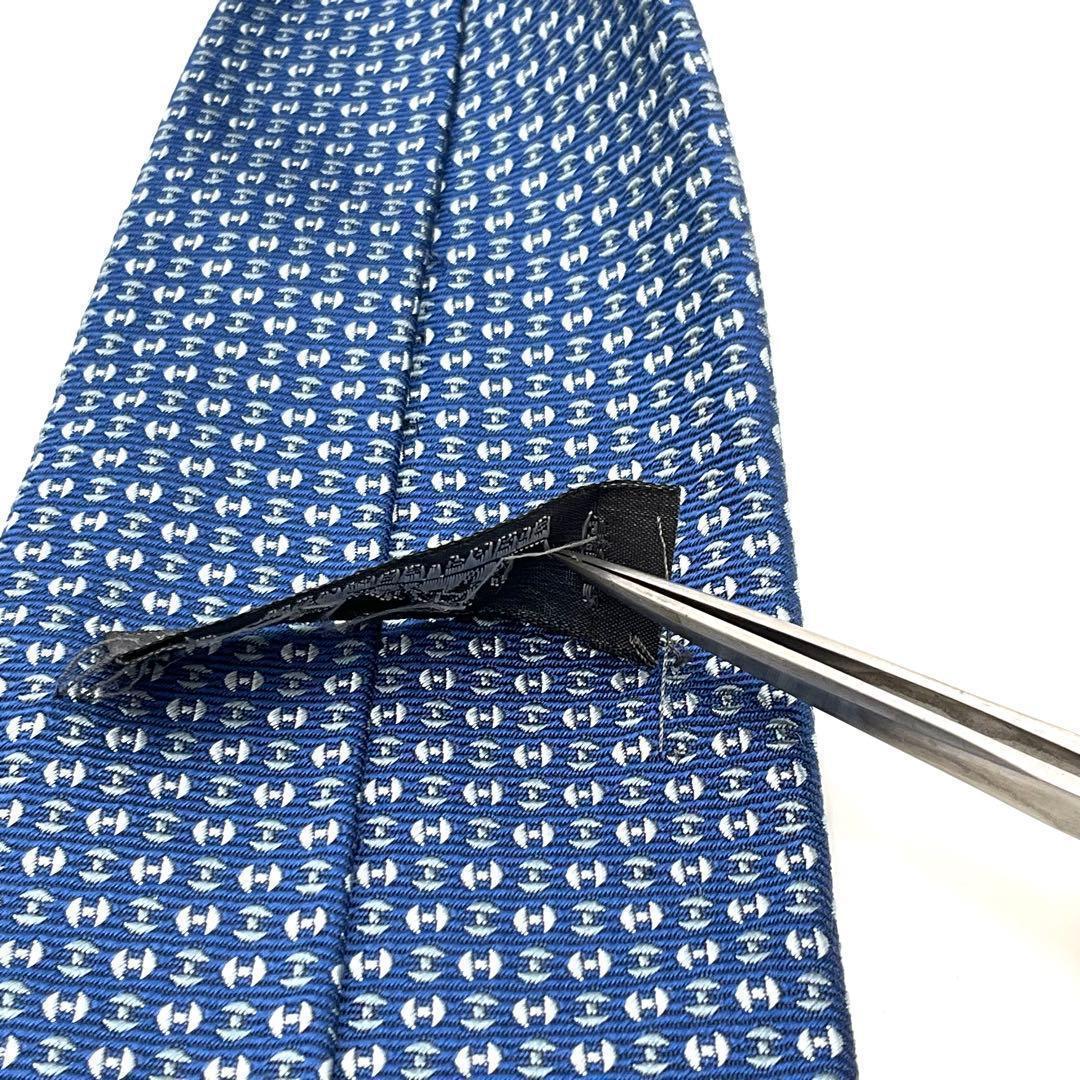 エルメス HERMES ネクタイ H柄 ブルー シルク100%