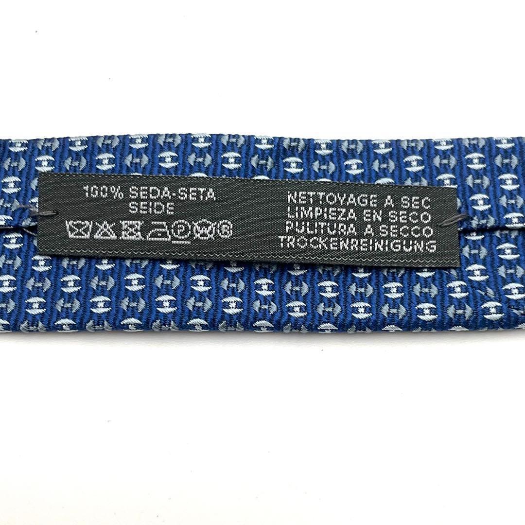 エルメス HERMES ネクタイ H柄 ブルー シルク100%