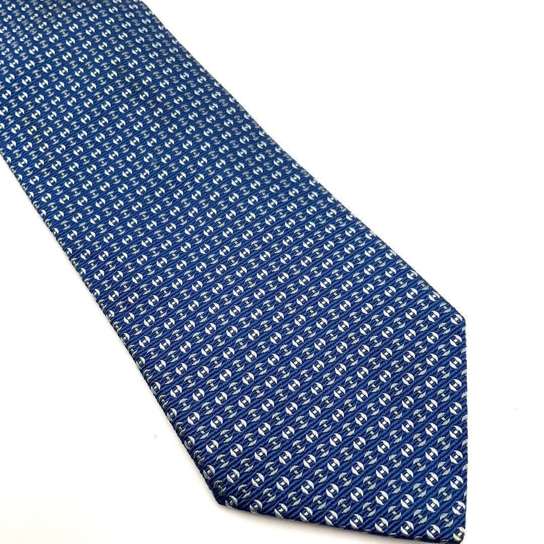 エルメス HERMES ネクタイ H柄 ブルー シルク100%