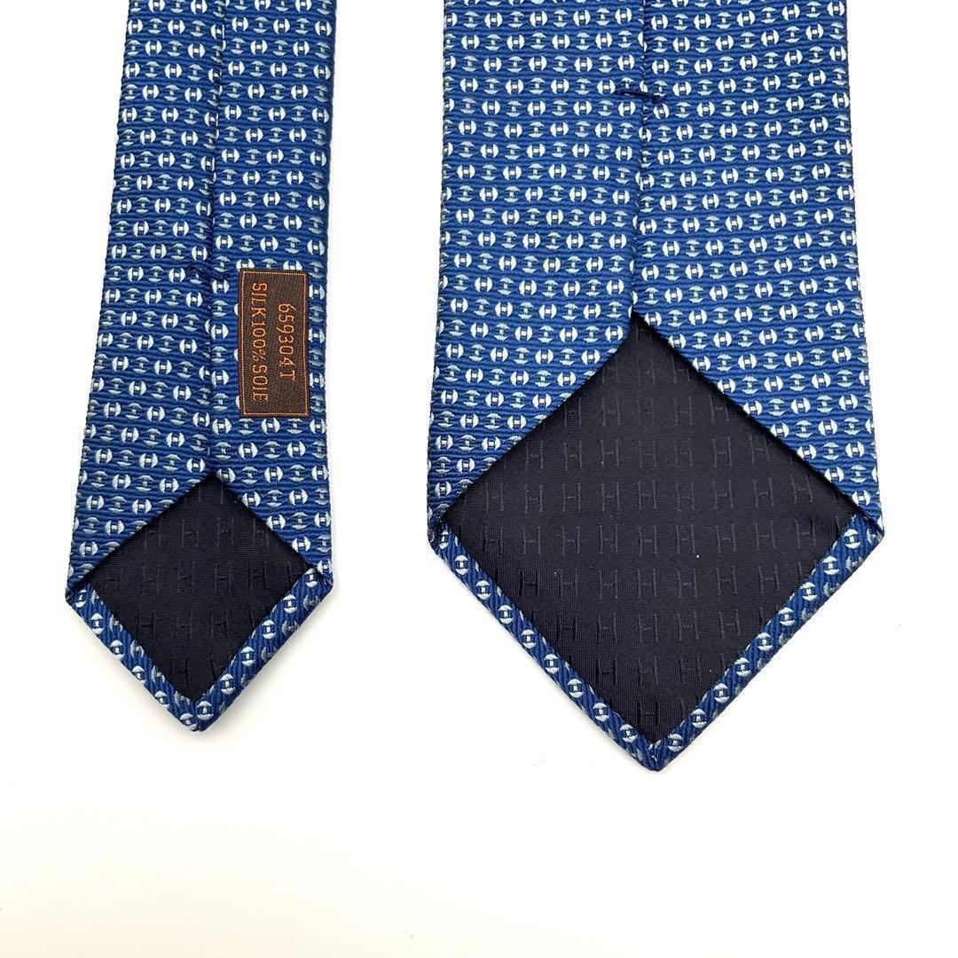 エルメス HERMES ネクタイ H柄 ブルー シルク100%