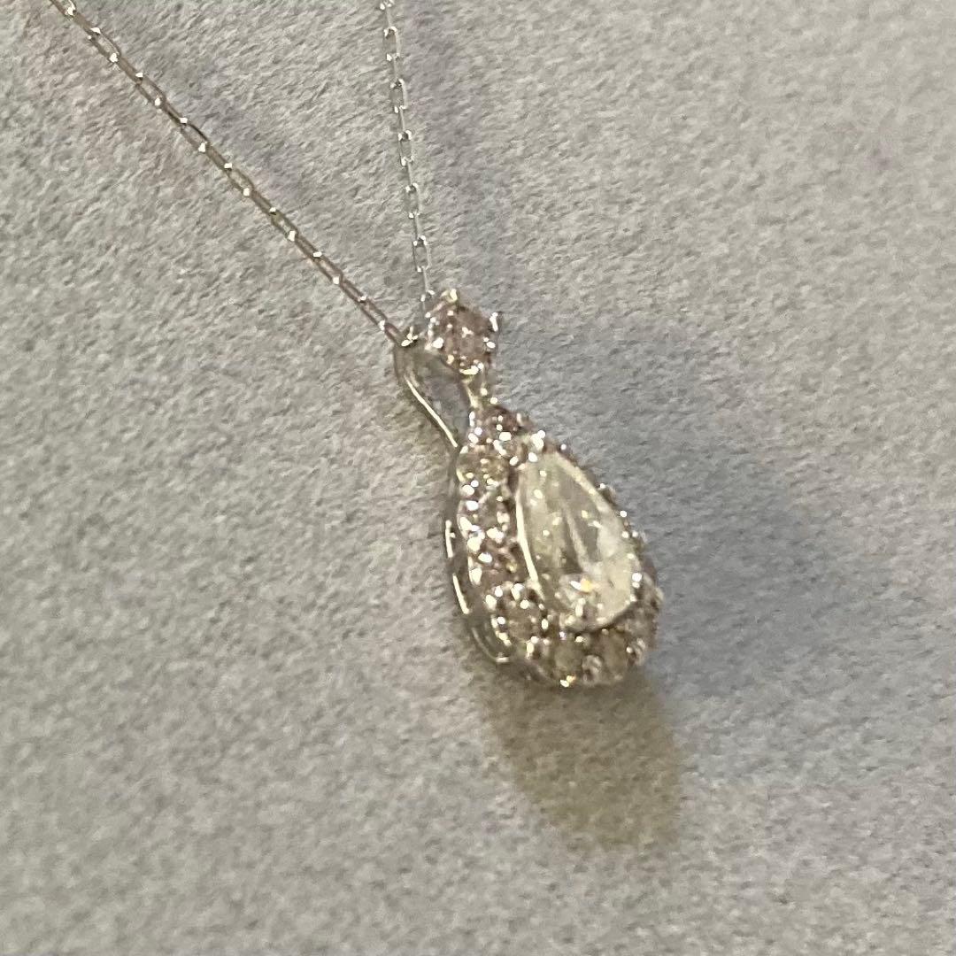 【計0.35ct】　プラチナ ペアシェイプ 取り巻き ダイヤモンド ネックレス