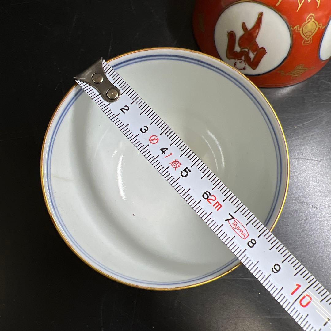 古伊万里　極上手　赤絵人形手煎茶碗　木箱　口径約8.5㎝　東Y8-0206☆2F