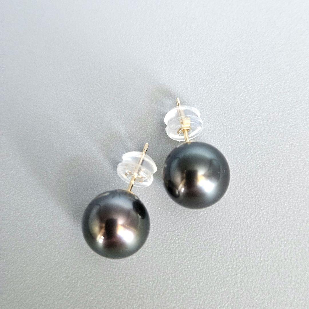 タヒチ黒蝶真珠9.7mm 14Kイエローゴールド スタッドピアス