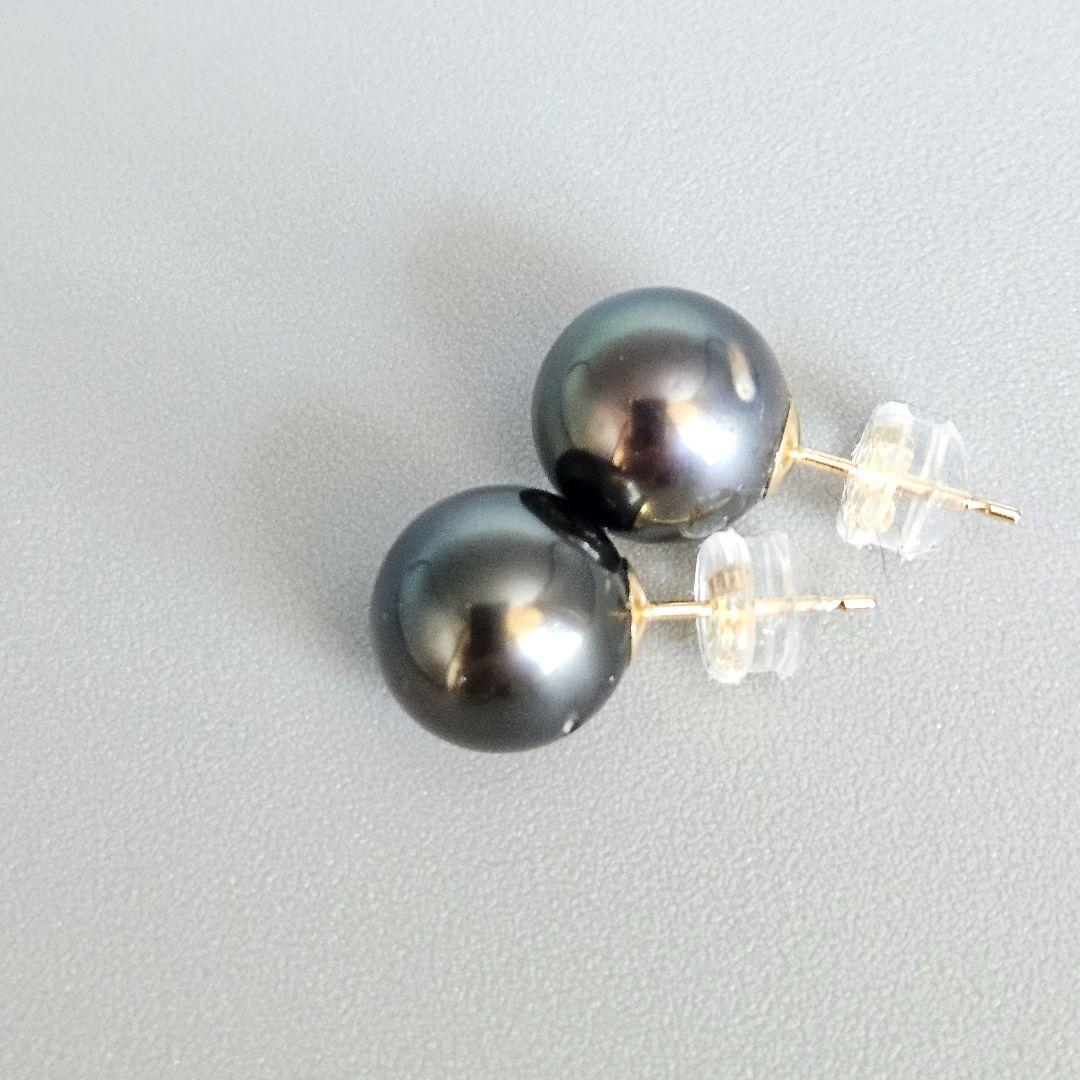 タヒチ黒蝶真珠9.7mm 14Kイエローゴールド スタッドピアス