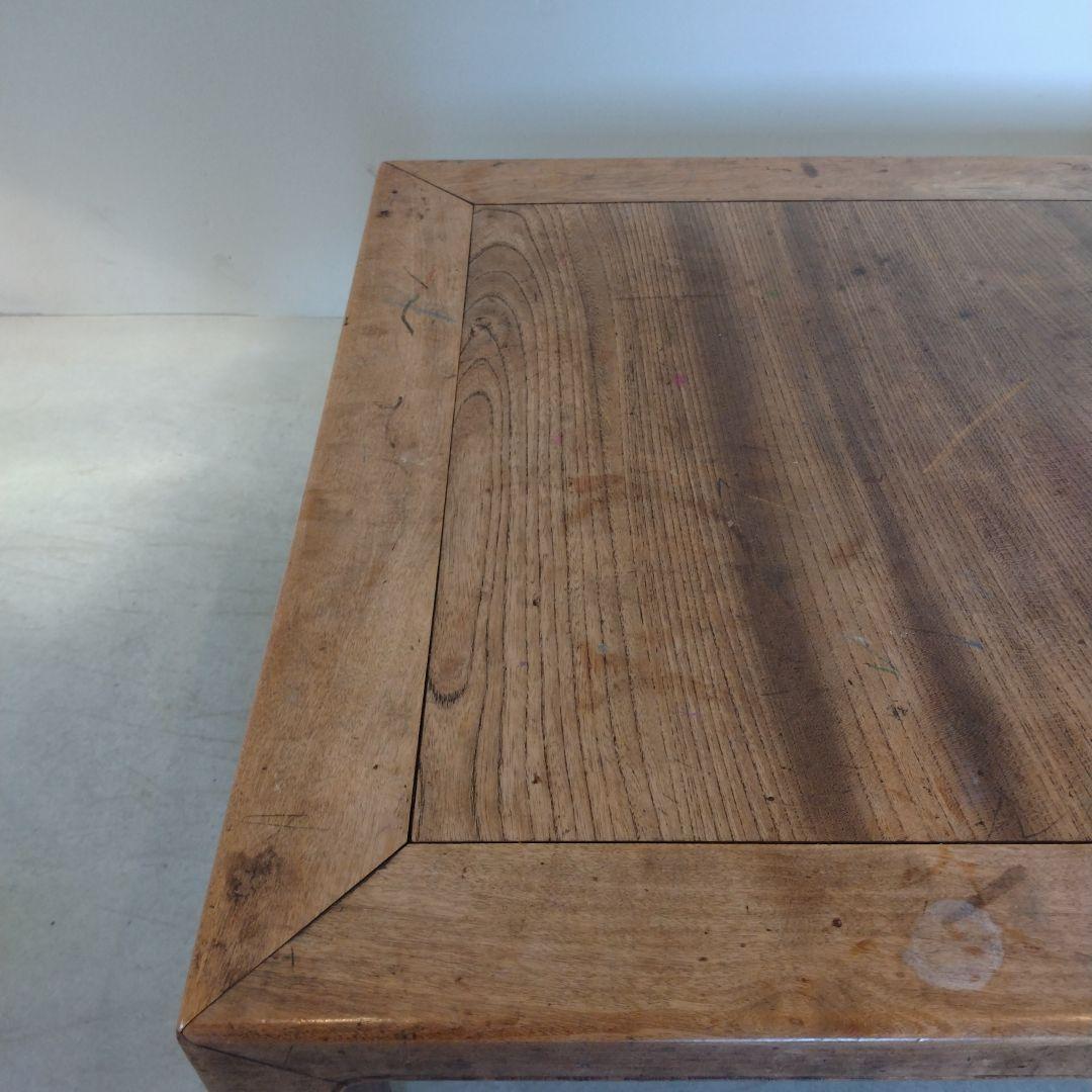 木彫り 古道具 アンティーク 木製 正方形座卓 ナチュラルウッド
