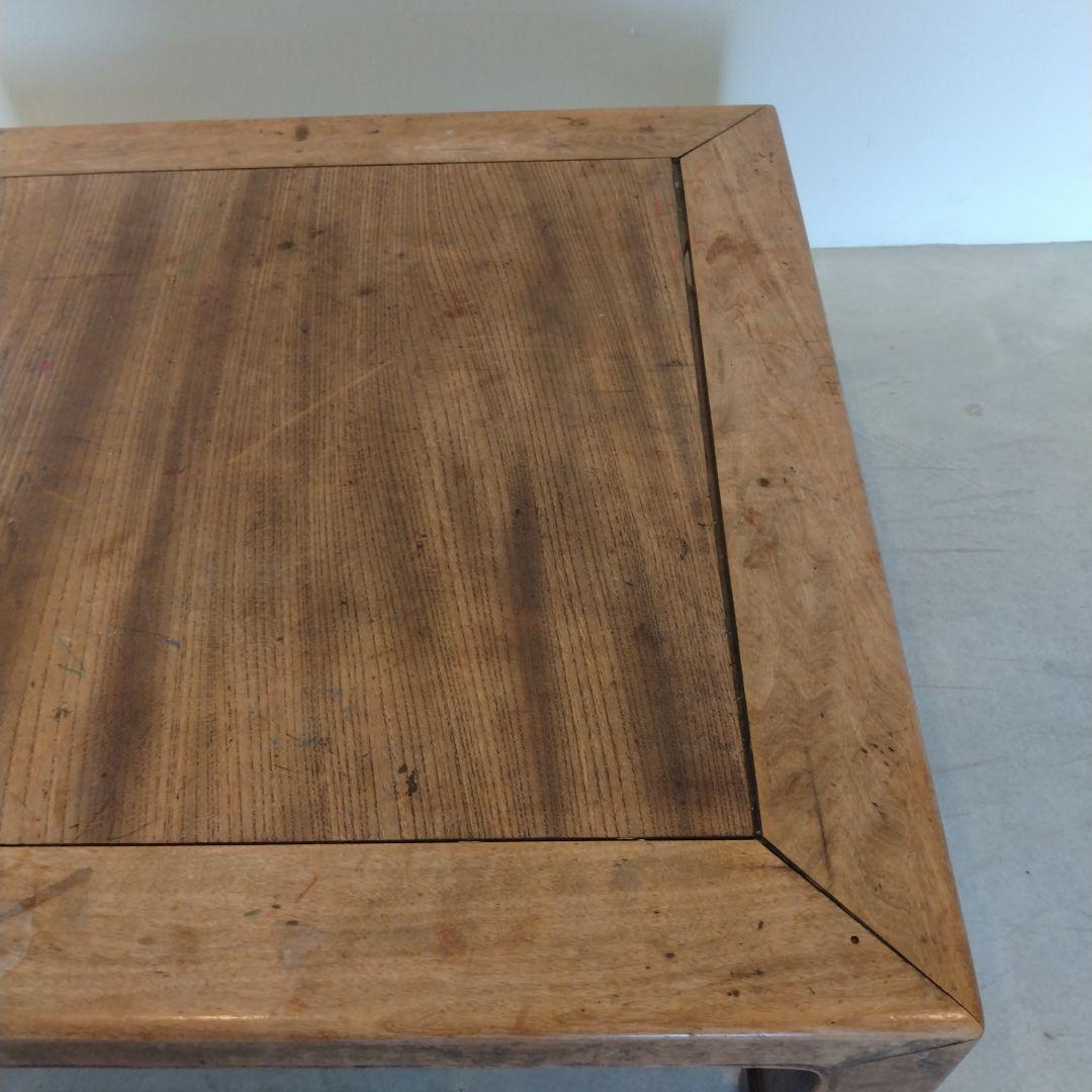 木彫り 古道具 アンティーク 木製 正方形座卓 ナチュラルウッド
