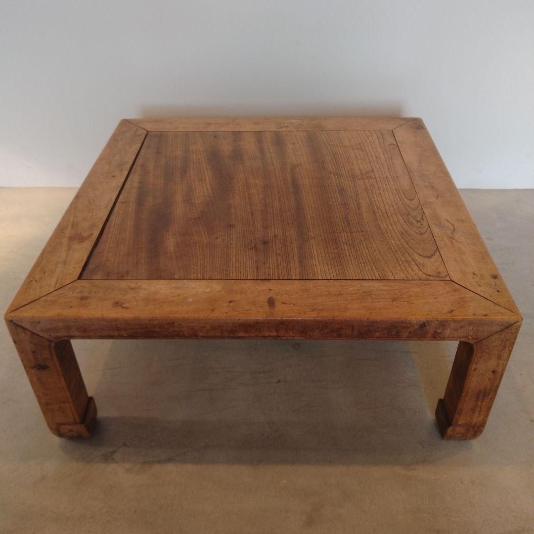 木彫り 古道具 アンティーク 木製 正方形座卓 ナチュラルウッド