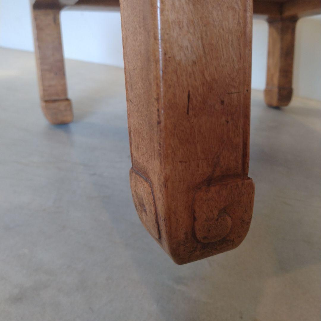 木彫り 古道具 アンティーク 木製 正方形座卓 ナチュラルウッド