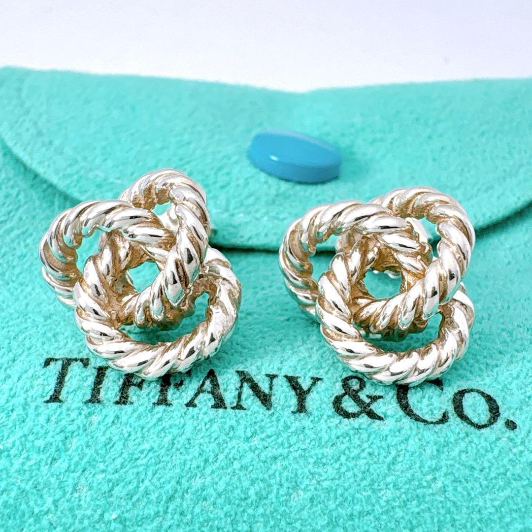 美品 オールドティファニー ツイスト ノット ピアス キャッチ社外品 シルバー
