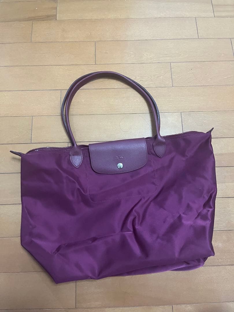 パープル ナイロントートバッグ ジッパー付き