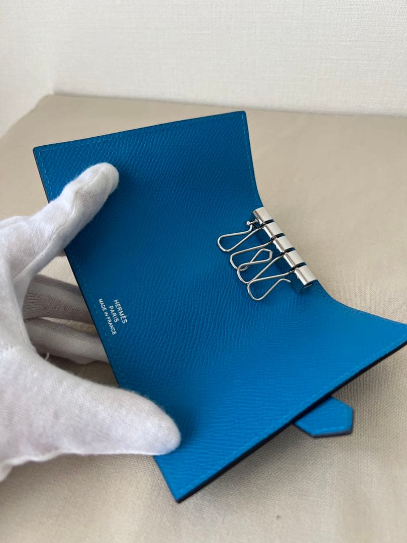【美品】HERMES エルメス　べアン 4連キーケース　ブルー　W刻印