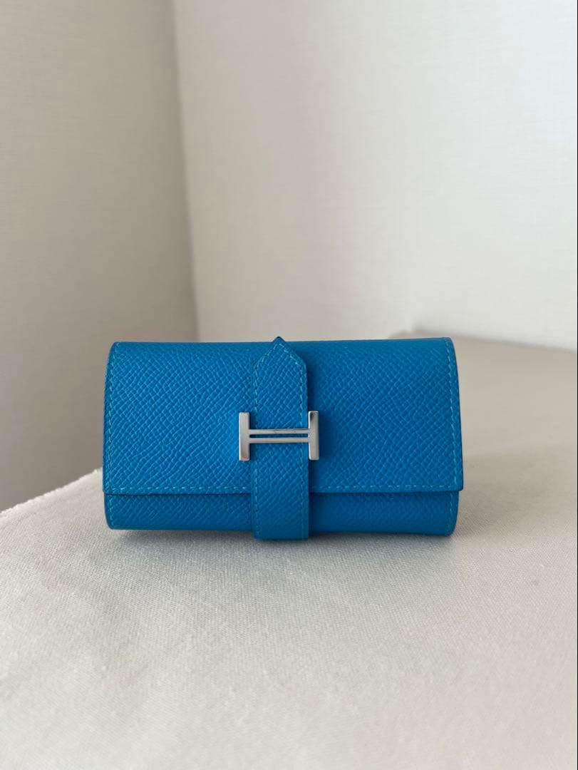 【美品】HERMES エルメス　べアン 4連キーケース　ブルー　W刻印