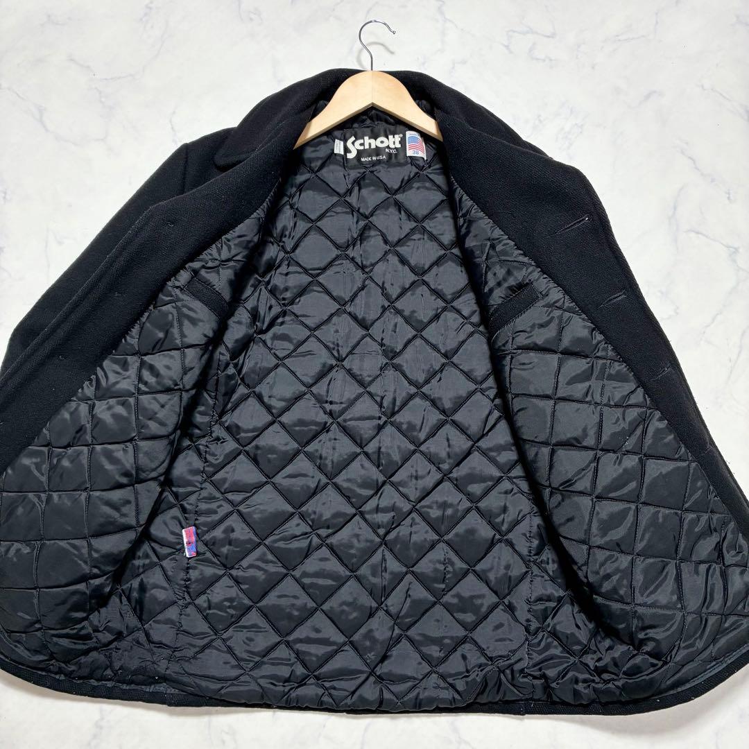 希少/シングル✨Schott ピーコート 裏地キルティング メルトン 黒 38