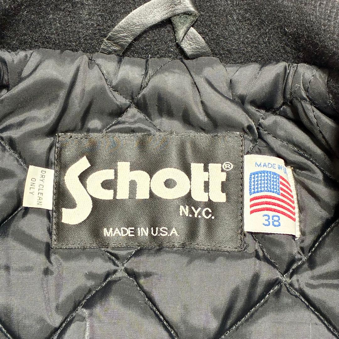 希少/シングル✨Schott ピーコート 裏地キルティング メルトン 黒 38