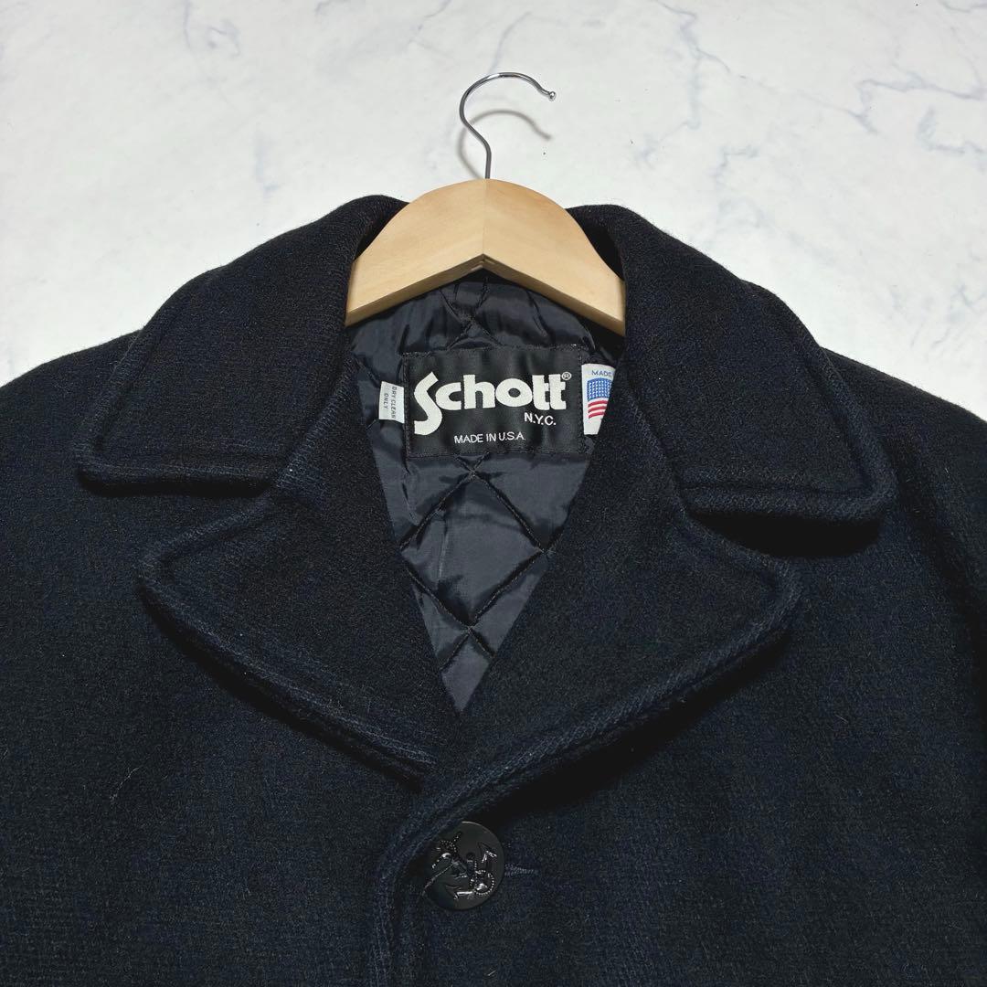 希少/シングル✨Schott ピーコート 裏地キルティング メルトン 黒 38
