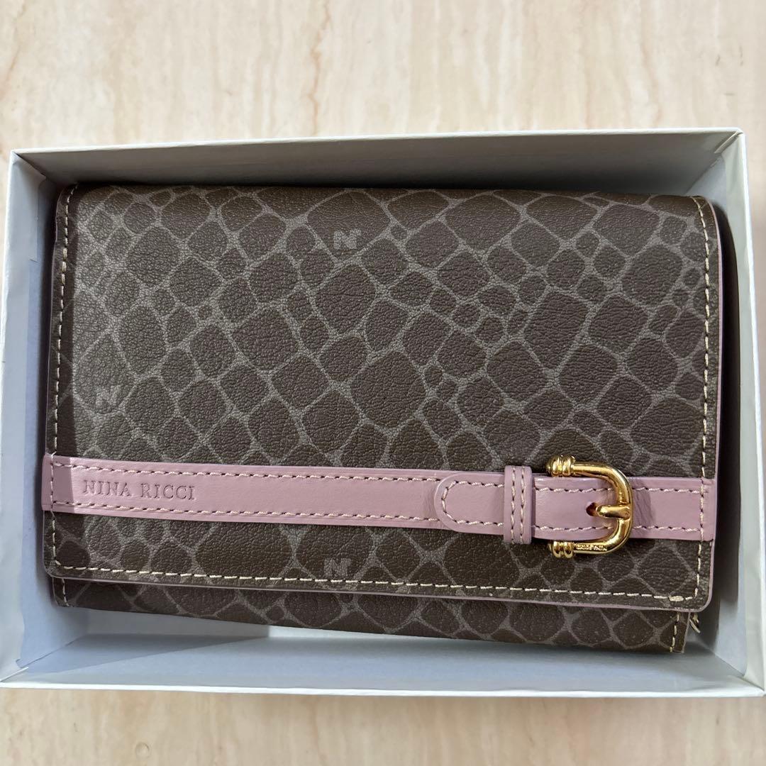 NINA RICCI 三つ折り財布 ブラウン/ピンク