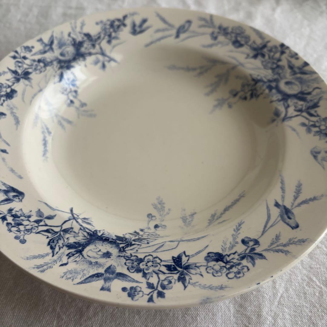 フランスアンティーク クレイユエモントロー ￼Linotteプレート2枚セット