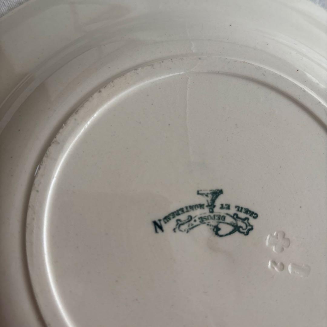 フランスアンティーク クレイユエモントロー ￼Linotteプレート2枚セット