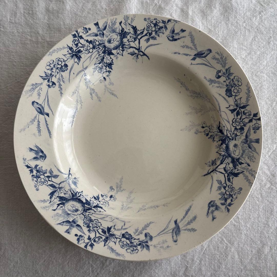 フランスアンティーク クレイユエモントロー ￼Linotteプレート2枚セット