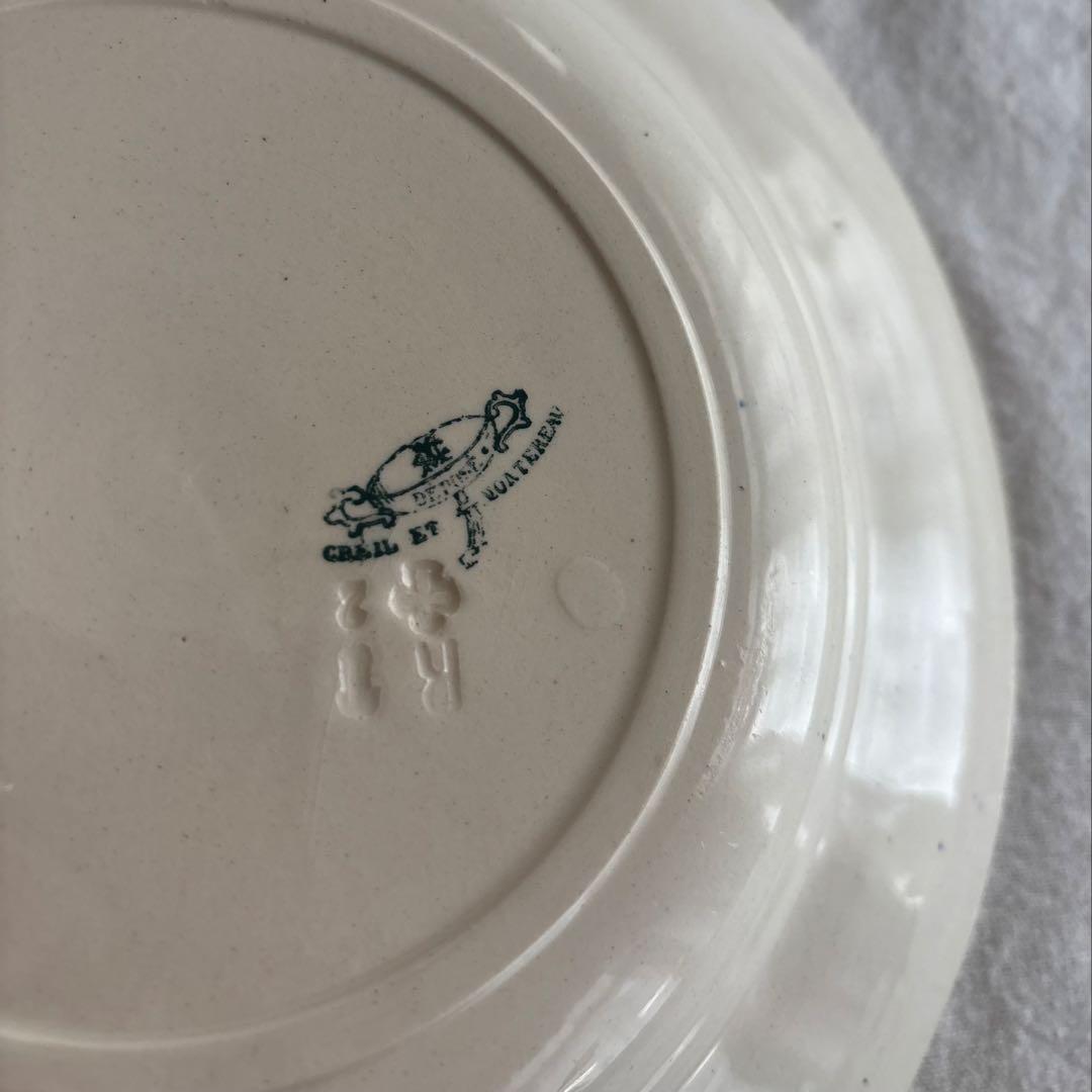 フランスアンティーク クレイユエモントロー ￼Linotteプレート2枚セット