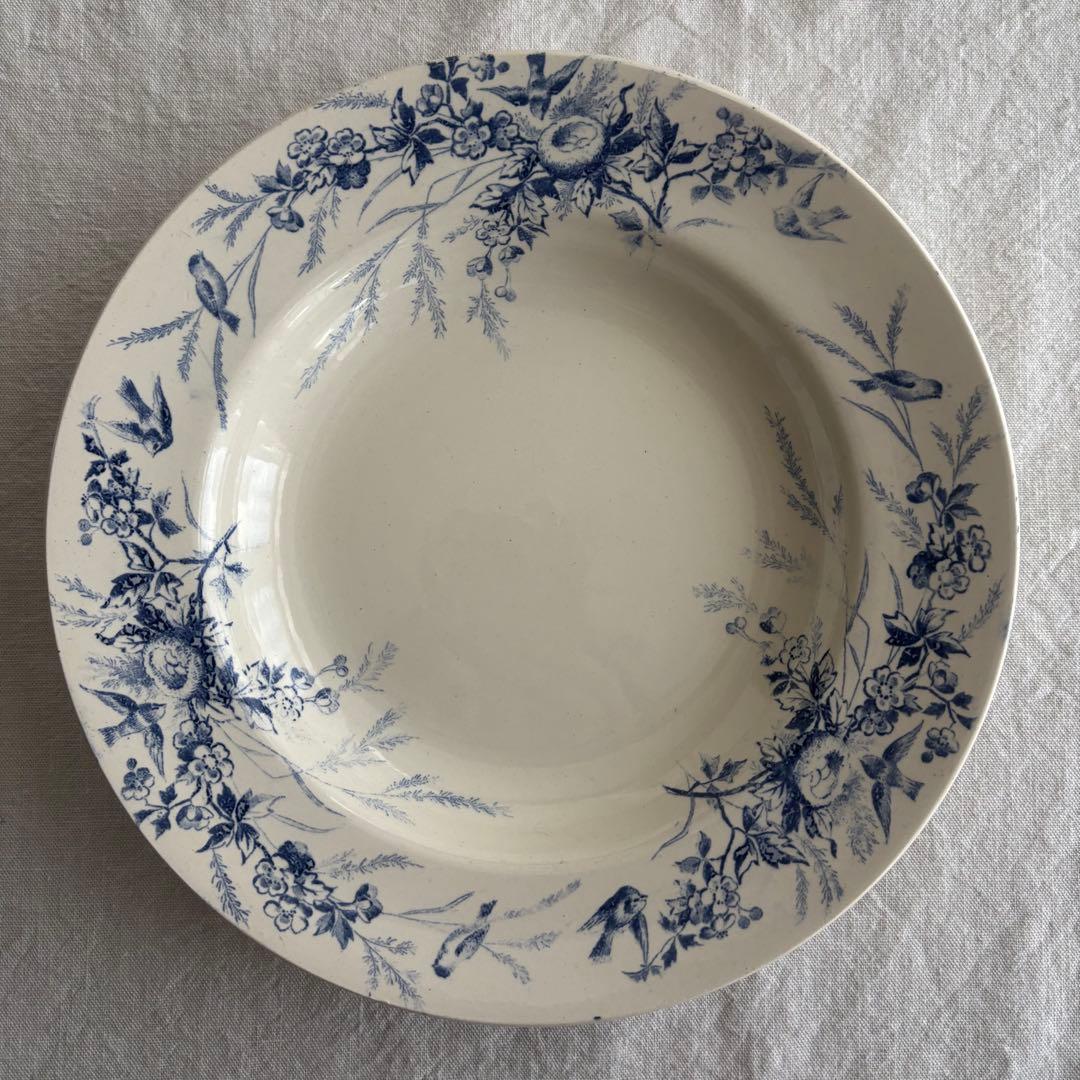 フランスアンティーク クレイユエモントロー ￼Linotteプレート2枚セット