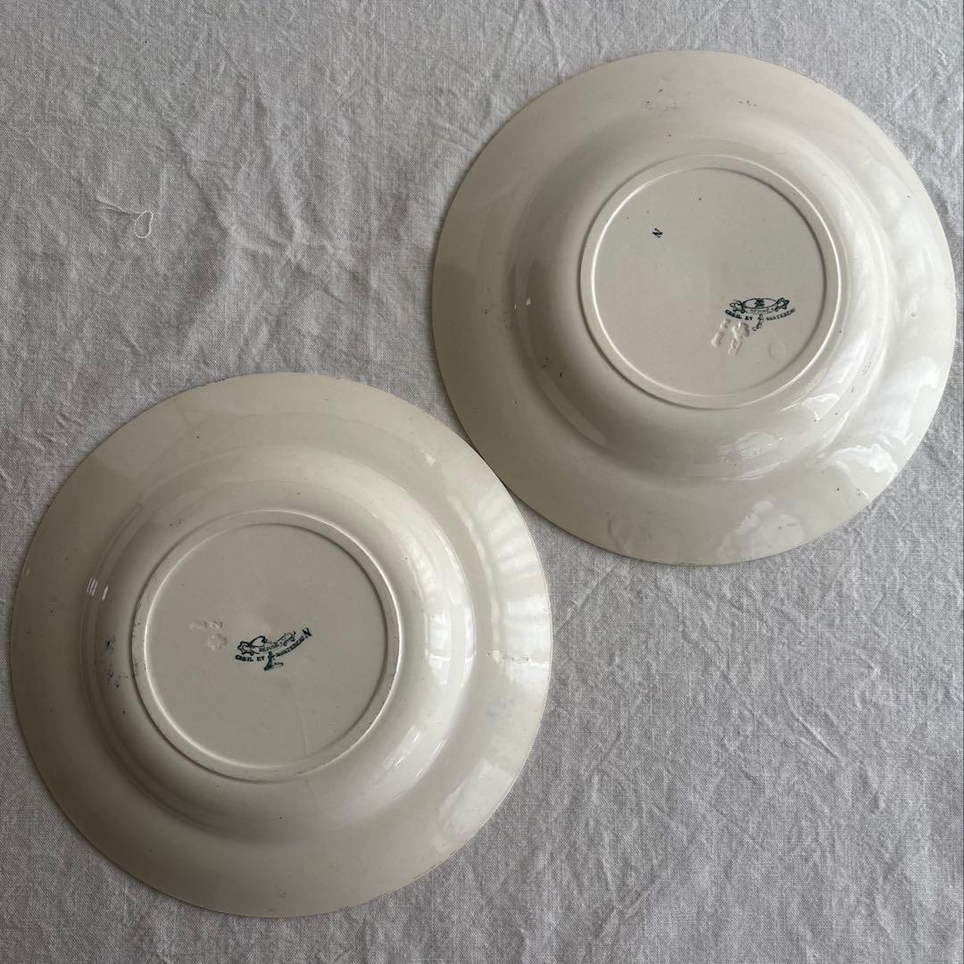 フランスアンティーク クレイユエモントロー ￼Linotteプレート2枚セット