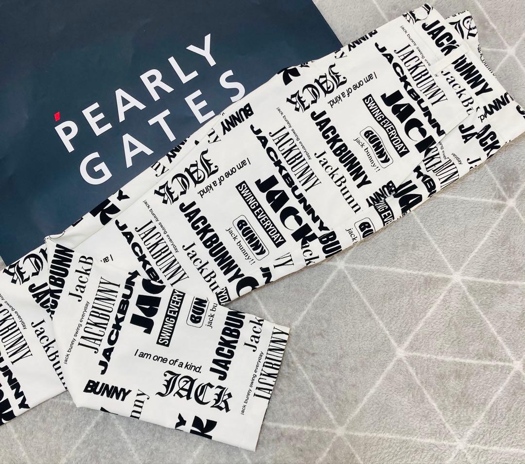 新品 パーリーゲイツ ジャックバニー ツイル 総柄テーパードパンツ(6) LL白