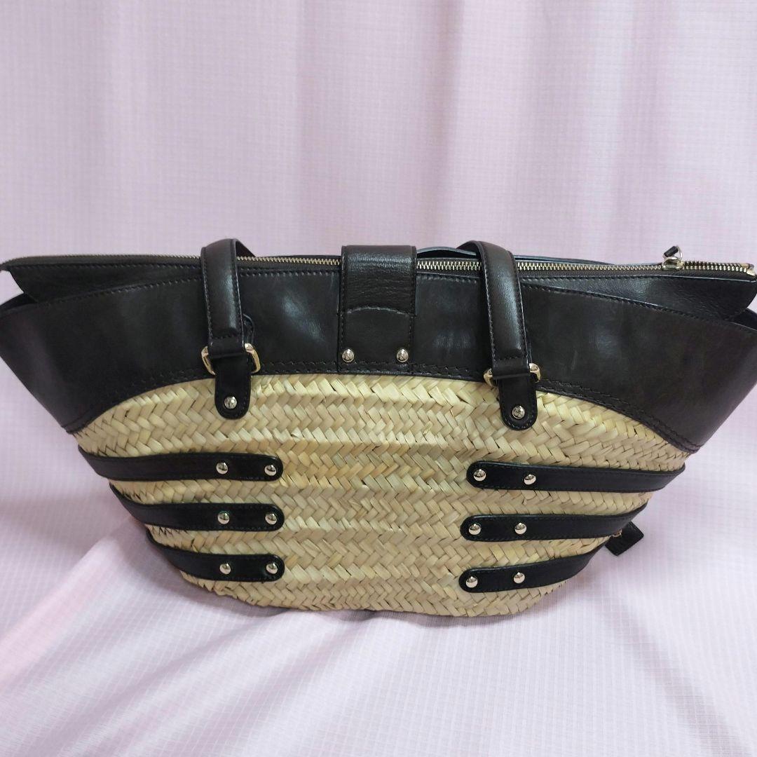 美品 JIMMY CHOO ストロー レザー トートバッグ かごバッグ 舟形